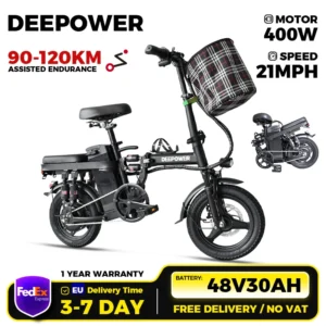 DEEPOWER K300 Electric Bike for Adult, 21MPH Folding Ebike, Mini Electric Bicycle, 3 Levels Assist, Multi-Shock Ebike,400W Motor