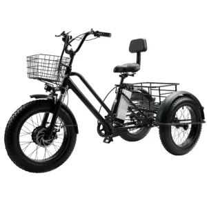 Upgraded 500W 48V 12A Electric Snow Tricycle 3 wheel E-bike Fat Tire Folding Tricycle for Farmers Market Grocery Shopping