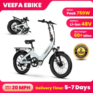 VEEFA F1 Electric Bike for Adults Peak 750W Motor E Bike 48V Removable Battery, Folding Ebike 20MPH 60+ Miles Range E-bike